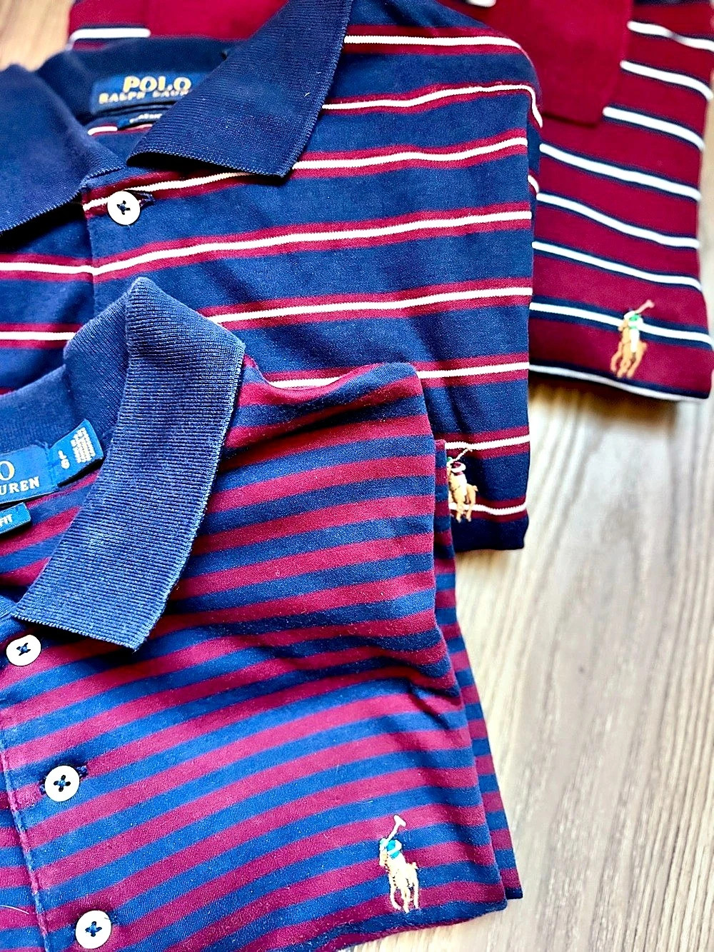 Lot of 3 Preppy Ralph Lauren Classic Fit Striped Mesh Polo Golf Shirts L